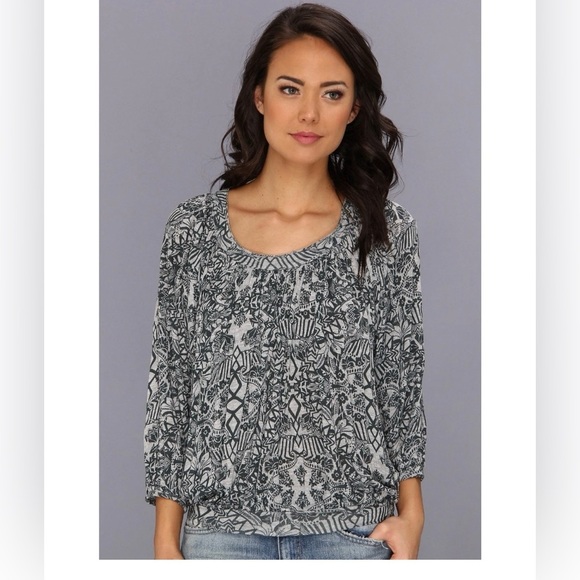 Free People Navy Printed Blouson Top, XS - Picture 5 of 12